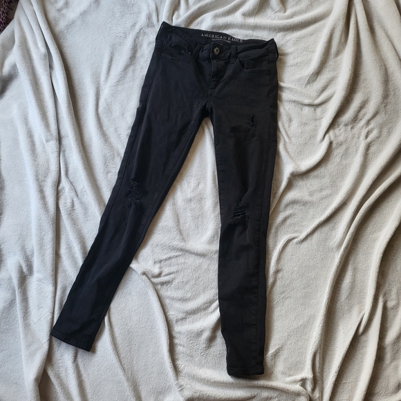 American Eagle Outfitters super stretch jeggings black ripped size 4 - Picture 1 of 7